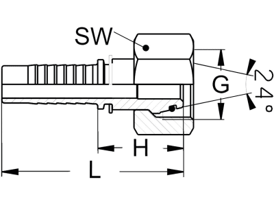 Dichtkegelnippel "DKOS" gerade, schwer, NW DN 10 - 3/8", M 20 x 1,5, RA 12, gerade, Aussenkung 24°, O-Ring und Überwurfmutter