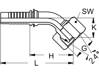 Dichtkegelnippel "DKOS" 45 °, schwer, NW DN 12 - 1/2", M 24 x 1,5, RA 16, Aussenkung 24°, O-Ring und Überwurfmutter