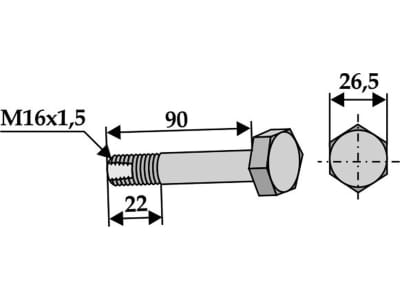 Industriehof® Sechskantschraube M 16 x 1,5 x 90 - 10.9 ohne Sicherungsmutter für Mc Connel, Howard, Seppi, 63-SEP-91