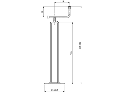 Teleskop-Stützfuß Stützlast 600 kg, Höhe 596 - 851 mm, Hub 255 mm, mit Handkurbel, ohne Lager