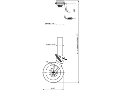 Stützrad Stützlast 2,0 t, Höhe 921 – 1.221 mm, Hub 300 mm, für landwirtschaftliche Anhänger Stützrad Stützlast 2,0 t, Höhe 921 – 1.221 mm, Hub 300 mm, für landwirtschaftliche Anhänger