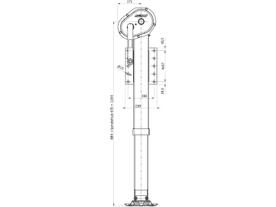 Teleskop-Stützfuß Stützlast 10 t, Höhe 985 – 1.455 mm, Hub 470 mm, mit Getriebkurbel Teleskop-Stützfuß Stützlast 10 t, Höhe 985 – 1.455 mm, Hub 470 mm, mit Getriebkurbel