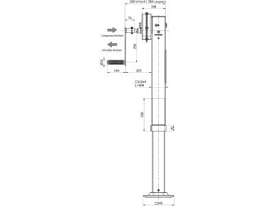 Teleskop-Stützfuß Stützlast 10 t, Höhe 985 - 1.455 mm, Hub 470 mm, mit Getriebkurbel