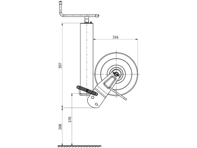 Stützrad Stützlast 1,5 t, Höhe 865 – 1.170 mm, Hub 305 mm, für landwirtschaftliche Anhänger Stützrad Stützlast 1,5 t, Höhe 865 – 1.170 mm, Hub 305 mm, für landwirtschaftliche Anhänger