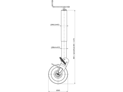 Stützrad Stützlast 1,5 t, Höhe 865 – 1.170 mm, Hub 305 mm, für landwirtschaftliche Anhänger Stützrad Stützlast 1,5 t, Höhe 865 – 1.170 mm, Hub 305 mm, für landwirtschaftliche Anhänger