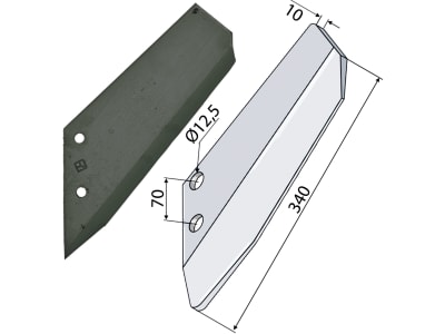 Industriehof® Scharflügel rechts, 340 mm, Abstand Bohrungen 70 mm für Lemken Topas, 101.86011