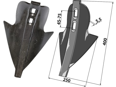 Industriehof® Stoppelschar "Donax" 250 x 45 – 75 mm für G-Blattfederzinken, Rabe, Schönberger, 101.250-45-80 Industriehof® Stoppelschar "Donax" 250 x 45 – 75 mm für G-Blattfederzinken, Rabe, Schönberger, 101.250-45-80