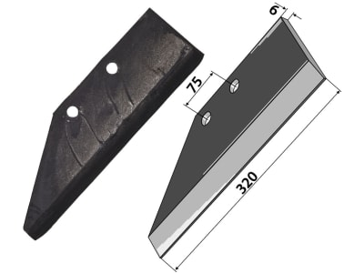 Industriehof® Scharflügel links, 320 mm, Abstand Bohrungen 75 mm für Kverneland, 101.KVE-02L