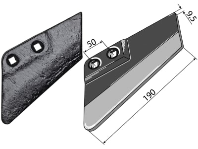 Industriehof® Scharflügel links, 190 mm, Abstand Bohrungen 50 mm für Köckerling, Rau, Vogel & Noot, 101.400-45-2L