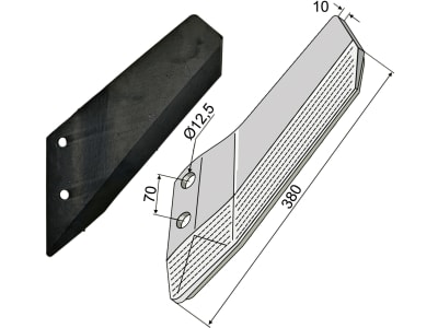 Industriehof® Scharflügel links, unterseitig hartmetallbeschichtet, 380 mm, Abstand Bohrungen 70 mm für Lemken Smaragd, 101.3374425