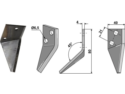 Industriehof® Fräsmesserklinge rechts, 80 x 40 x 4 mm, für Frasto Futtermischwagen, 70-180