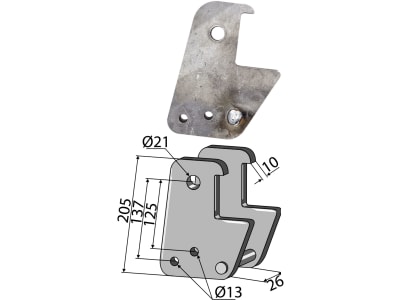 Industriehof® Halter 205 x 26 x 10 mm Bohrung 13 mm; 21 mm für alle Grubberstiele 60 x 25 mit 21-mm-Bohrung, Passender Rahmen 80 x 80 mm, 101.6072LL-80