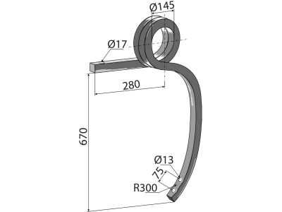 Industriehof® Schwergrubberstiel rechts, gedreht, 670 x 35 x 35 mm für Amazone: Centaur, 101.304641