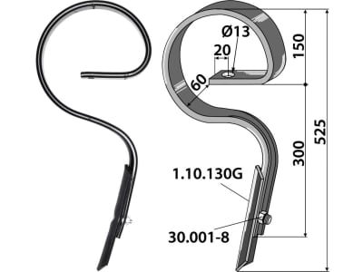 Industriehof® Kultureggenzinken gerade 525 x 12 mm für Amazone/BBG, Lemken, 1.0562