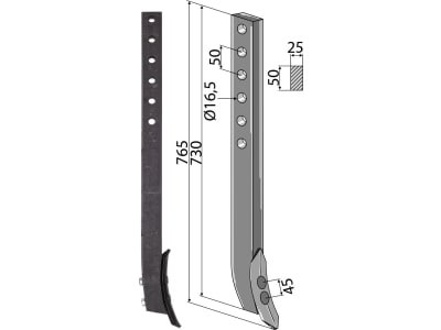 Industriehof® Spurlockerzinken 765 x 25 x 50 mm mit Schar, für Väderstad, 101.IND-614