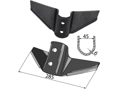 Industriehof® Flügelschar 285 mm x 45 mm für Doublet Record, HE-VA: System David I, II, III; Kongskilde: Vibroflex, VFM, 101.KON-03