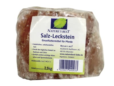 NATURE´S BEST Salz-Leckstein naturbelassen mit Lochbohrung und Kordel  