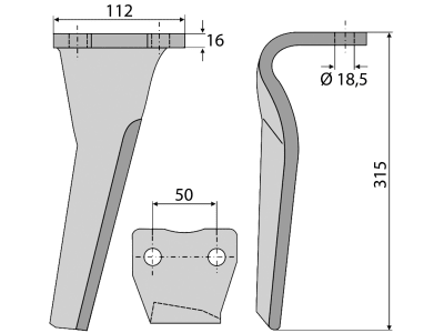 Industriehof® Kreiseleggenzinken links 112 x 315 x 16 mm, Bohrung 18,5 mm für Sicma, RH-133-L