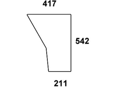 Türscheibe, klar, unten, Länge 211 mm; 417 mm, für Case IH 433, 533, 633, 733, 833, 933, Kabine Silent S3