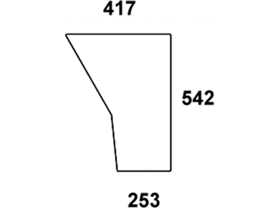 Türscheibe, klar, unten, Länge 253 mm; 417 mm, für Case IH 433, 533, 633, 733, 833, 933, Kabine Silent S3