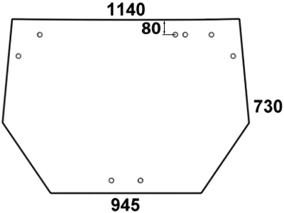 Heckscheibe, grün, 4-Loch-Befestigung, Abstand Bohrung Wischermotor 80 mm, für Deutz-Fahr Agrofarm, Agroplus, Kabine Agrofarm; Agroplus