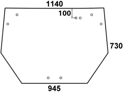 Heckscheibe, grün, 4-Loch-Befestigung, Abstand Bohrung Wischermotor 100 mm, für Deutz-Fahr Agrofarm, Agroplus, Hürlimann XA, XB, Same Dorado, Explorer, Roller, Sprint, Kabine Agrofarm; Agroplus