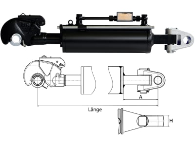 Hydraulischer Oberlenker, Kat. 3/3 (32 mm), Länge 700 – 920 mm, mit Fanghaken und Gabelgelenk