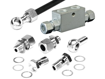 Sperrblocksatz, M 12 AG - 3/8" IG, 350 bar, doppelwirkend, komplett mit Rohrleitungen, für hydraulische Oberlenker (10877518)