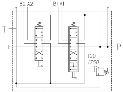 Steuerventil, Monoblock K=2, L=45, F=2dw, S=1, W=0, GS=0, Anschluss G 3/8"