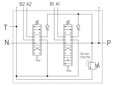 Einhebelsteuerventil dw/dw, 100 l/min, Einhebelsteuerung mit 2 Seilzügen 2.000mm