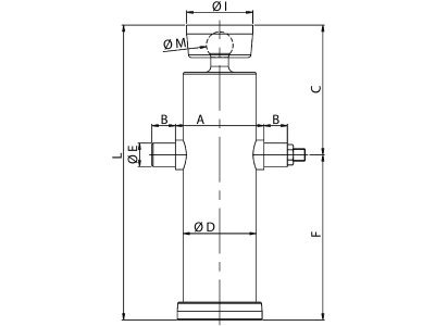 Schema Teleskophydraulikzylinder "TK601K" mit Kugelpfanne L 350 mm F 110 mm Hub 987 mm