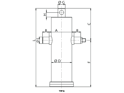 Schema Teleskophydraulikzylinder "TK203Q" mit Querbohrung L 412 mm F 310 mm Hub 893 mm Schema Teleskophydraulikzylinder "TK203Q" mit Querbohrung L 412 mm F 310 mm Hub 893 mm