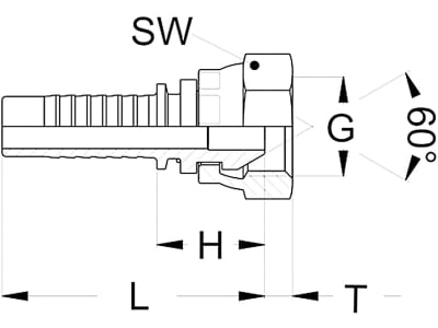 Dichtkegelnippel "DKR" gerade, NW DN 8 - 5/16", 1/4"-19, gerade, Aussenkung 60°, gecrimpte Überwurfmutter