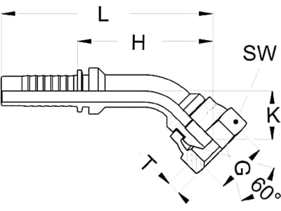 Dichtkegelnippel "DKR" 45 °, NW DN 6 - 1/4", 1/4"-19, Dichtkegelanschluss 60°, gecrimpte Überwurfmutter