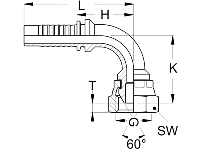 Dichtkegelnippel "DKR" 90 °, NW DN 10 - 3/8", 3/8"-19, Dichtkegelanschluss 60°, gecrimpte Überwurfmutter