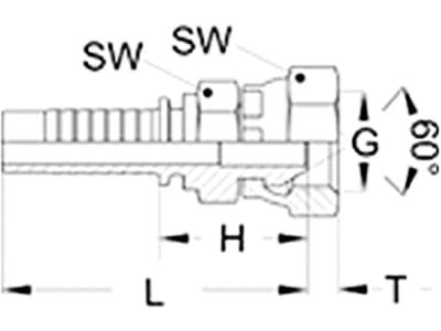 Dichtkegelnippel "DKR" gerade, NW DN 12 - 1/2", 1/2"-14, gerade, Aussenkung 60°, gecrimpte Überwurfmutter, zusätzlicher Sechskant, für Nissan