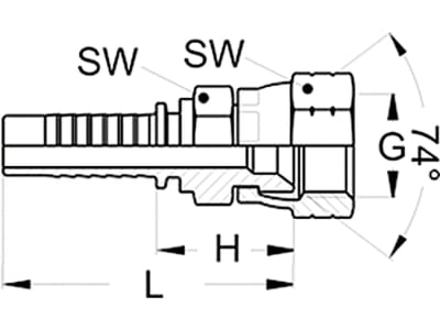 Dichtkegelnippel "DKJ (J.I.C.)" gerade, NW DN 20 - 3/4", 1 1/16"-12, gerade, Aussenkung 74°, zusätzlicher Sechskant