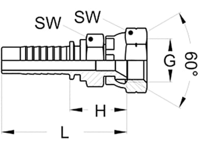 Dichtkegelnippel "DKJ", metrisch, zylindrisch, gerade, Aussenkung 60°, gecrimpte Überwurfmutter, zusätzlicher Sechskant, für Komatsu