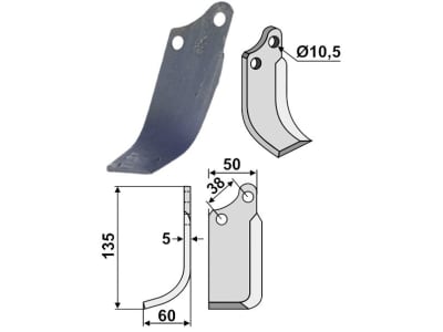 Fräsmesser 135 x 60 x 5 mm Bohrung 10,5 mm links/rechts für Agria Bodenfräse 1600, 2400, 2600 Fräsmesser 135 x 60 x 5 mm Bohrung 10,5 mm links/rechts für Agria Bodenfräse 1600, 2400, 2600