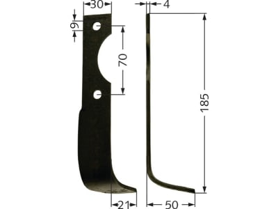 Fräsmesser 185 x 50 x 4 mm Bohrung 9 mm links/rechts für Agria Bodenfräse 2100