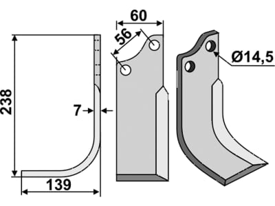 Industriehof® Fräsmesser links 238 x 60 x 7 mm, Bohrung 14,5 mm für Baroni, BAO-02L