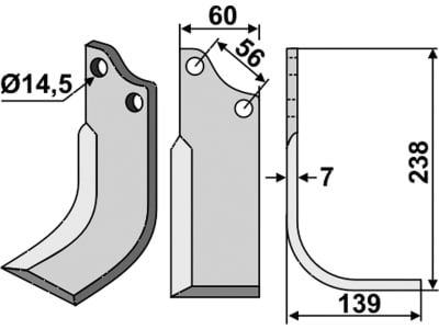 Industriehof® Fräsmesser rechts 238 x 60 x 7 mm, Bohrung 14,5 mm für Baroni, BAO-02R Industriehof® Fräsmesser rechts 238 x 60 x 7 mm, Bohrung 14,5 mm für Baroni, BAO-02R