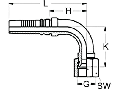 Dichtkegelnippel "DKJ-S (J.I.C.)" 90 °, NW DN 25 - 1", 1 5/16"-12, Aussenkung 74°, Ausreißsicherung Interlock Dichtkegelnippel "DKJ-S (J.I.C.)" 90 °, NW DN 25 - 1", 1 5/16"-12, Aussenkung 74°, Ausreißsicherung Interlock