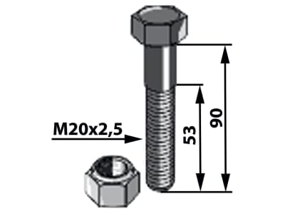 Industriehof® Sechskantschraube M 20 x 2,5 x 90 - 10.9 mit Sicherungsmutter für Bomford, Mc Connel, Perfect, 63-2091
