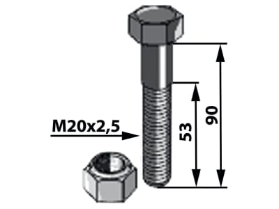 Industriehof® Sechskantschraube M 20 x 2,5 x 90 - 10.9 mit Sicherungsmutter für Bomford, Mc Connel, Perfect, 63-2091 Industriehof® Sechskantschraube M 20 x 2,5 x 90 - 10.9 mit Sicherungsmutter für Bomford, Mc Connel, Perfect, 63-2091