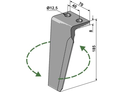 Industriehof® Kreiseleggenzinken rechts 70 x 185 x 8 mm, Bohrung 12,5 mm für Agromec, Muratori, RH-MUR-23R