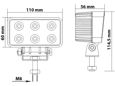 LED-Arbeitsscheinwerfer rechteckig 1.100 lm, 10 – 30 V, 6 LEDs, Funkentstörung Klasse 3