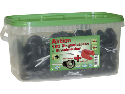 Ako Ringisolator 100 St., Holzgewinde, schwarz, mit Einschrauber, für Drähte und Litzen, 44306/908 Ako Ringisolator 100 St., Holzgewinde, schwarz, mit Einschrauber, für Drähte und Litzen, 44306/908