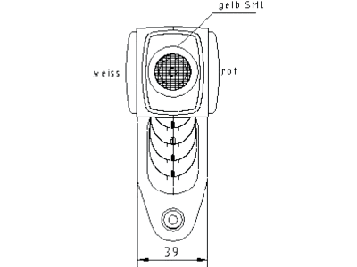 Positionsleuchte abgewinkelt, rechts, weiß; rot; gelb, 170 x 119 x 39 mm