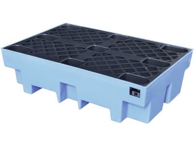 BAUER® SÜDLOHN Auffangwanne "WP-PE 2/2" Auffangvolumen max. 200 l, mit Lochrost, für 2 x 200 l-Fass, PE (Polyethylen), blau
